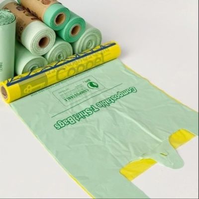 Alışveriş için biyolojik olarak parçalanabilir komposta edilebilir plastik yelek taşıyıcı çantaları